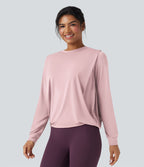 Haut de sport yoga col rond manches longues froncé - UPF50+
