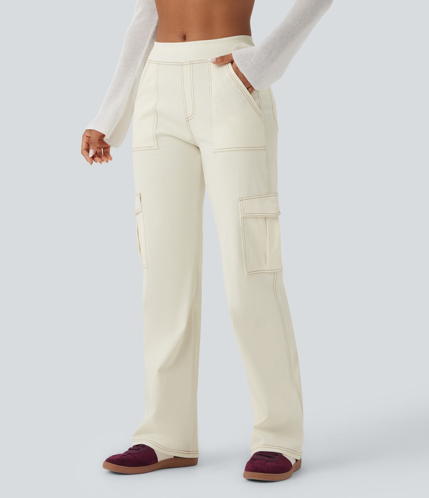 Halara Flex™ Taille Mi-Haute Multiples Poches Jambe Droite Jean Cargo Décontracté Extensible