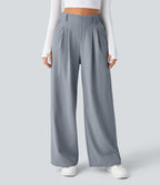 Pantalon Tailleur Large Fluide Halara Flex™ Gaufré Taille Haute Poches Latérales