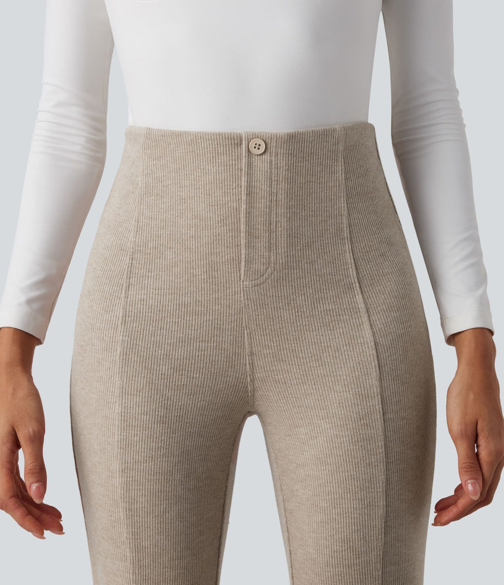 Pantalon  taille haute décontracté évasé côtelé gainant