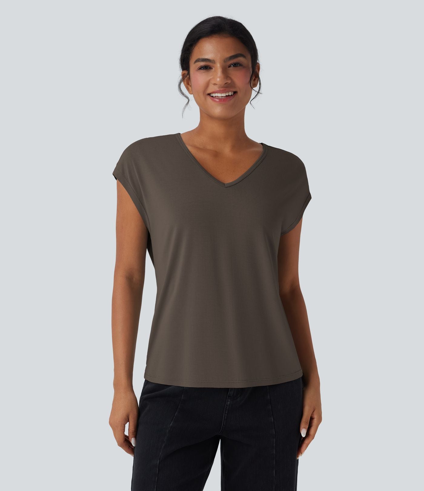 T-shirt casual col V manches courtes