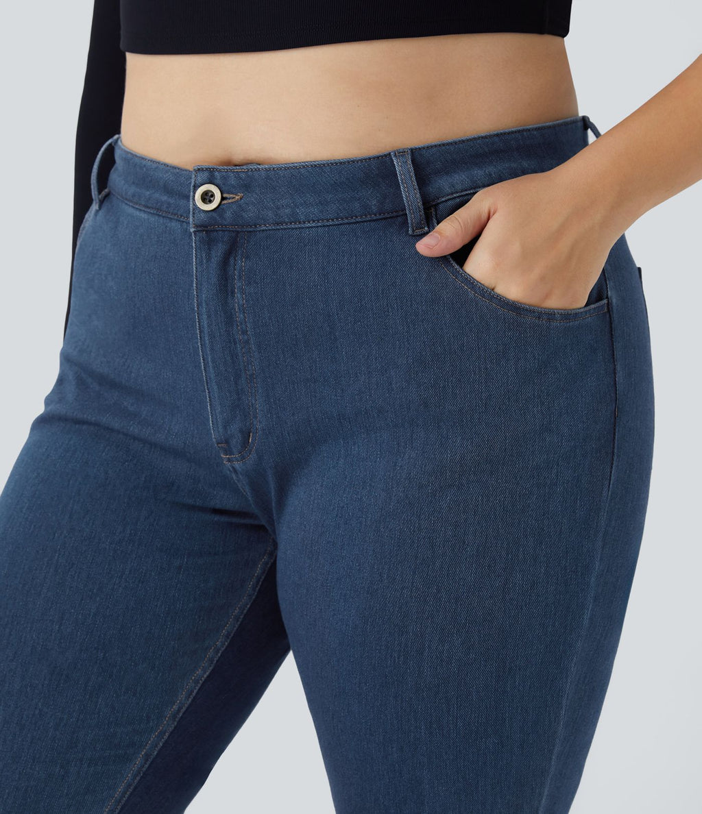 Halara Flex™ Mid Rise Button Pockets Stretchy Knit Casual Slight Flare Plus Size Jeans