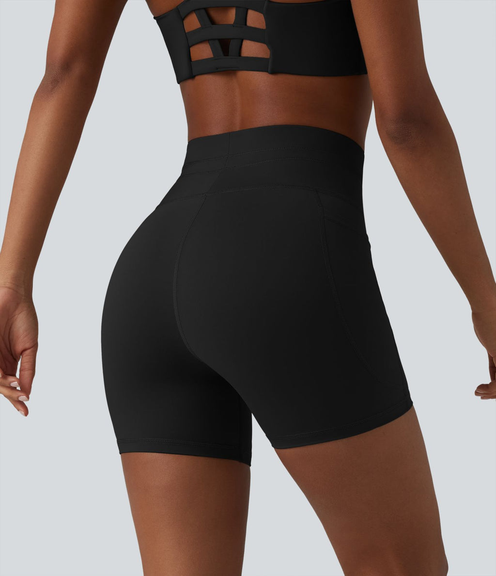 Short de cycliste yoga uni taille haute 12,5 cm avec cordon de serrage et poches