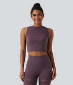 Débardeur yoga court SoftlyZero™ col rond déchiré avec dentelle contrastante - UPF50+