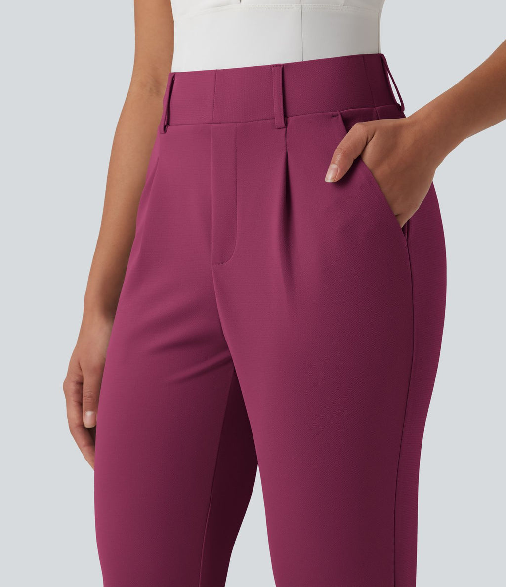 Pantalon de golf fuselé crêpe taille haute avec poches