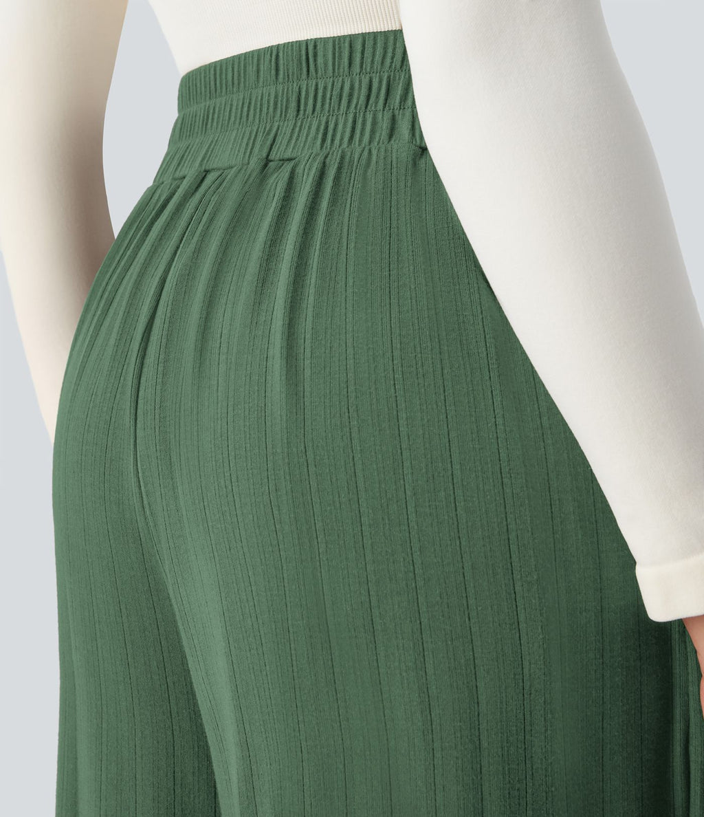 Pantalon décontracté ample à taille haute, plissé et à poches latérales