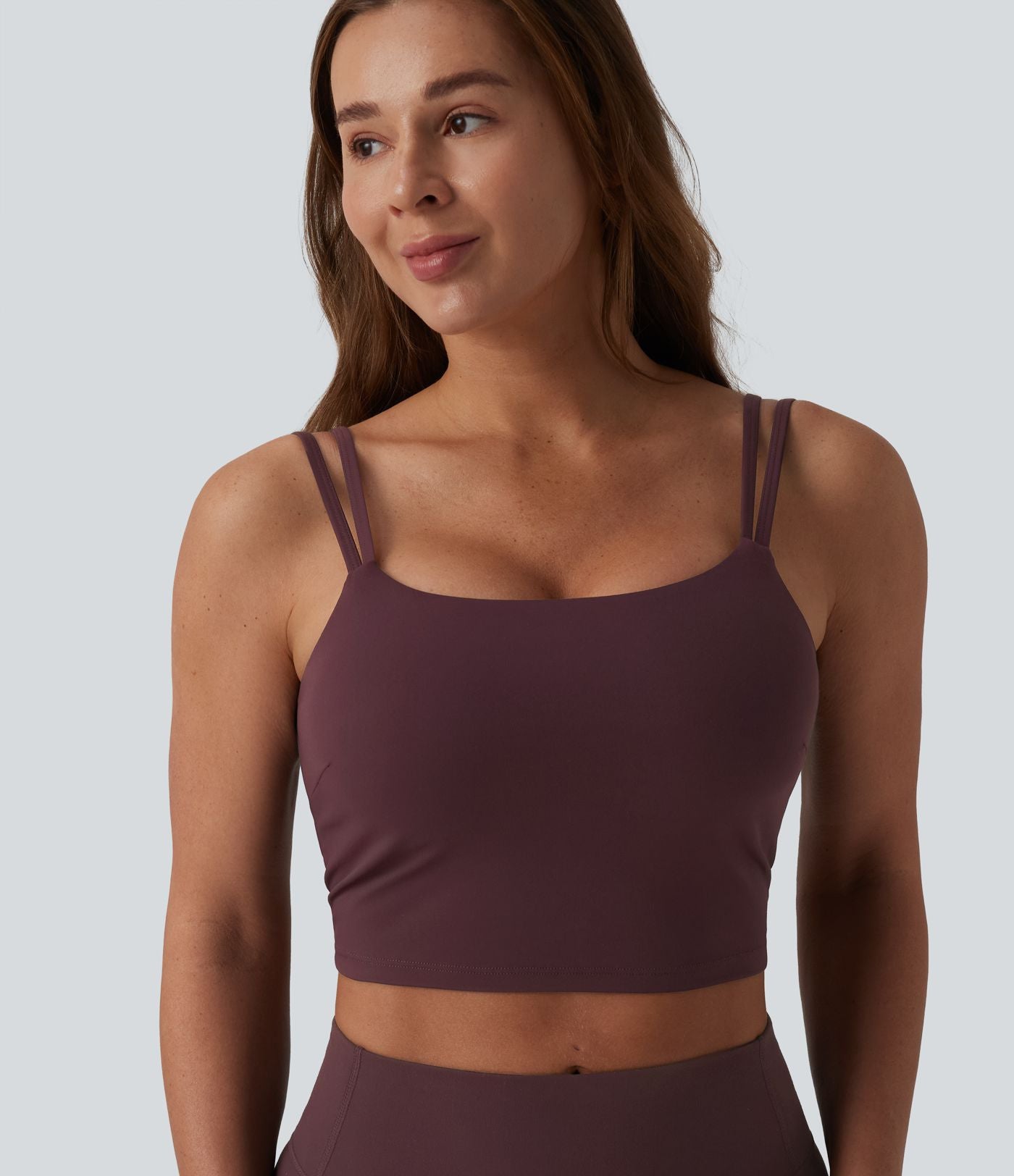 Débardeur de yoga cropped Halara UltraSculpt™ à doubles bretelles dos torsadé ouvert avec soutien-gorge intégré – Bonnets E-G