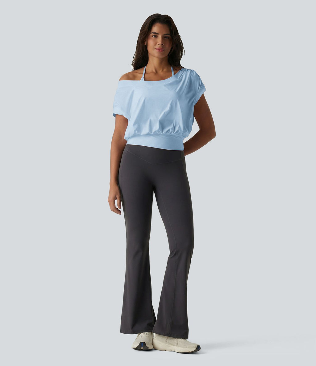 Haut de sport yoga épaules dénudées manches courtes oversize effet frais InstantCool séchage rapide