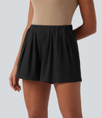 Short tailleur casual ample taille mi-haute côtelé maille avec poches