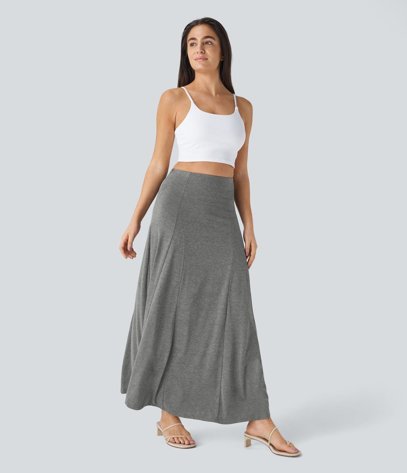 Jupe Évasée Casual Longue Fermeture Éclair Latérale Taille Haute