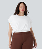 T-shirt de travail grande taille à col rond et manches courtes chauve-souris