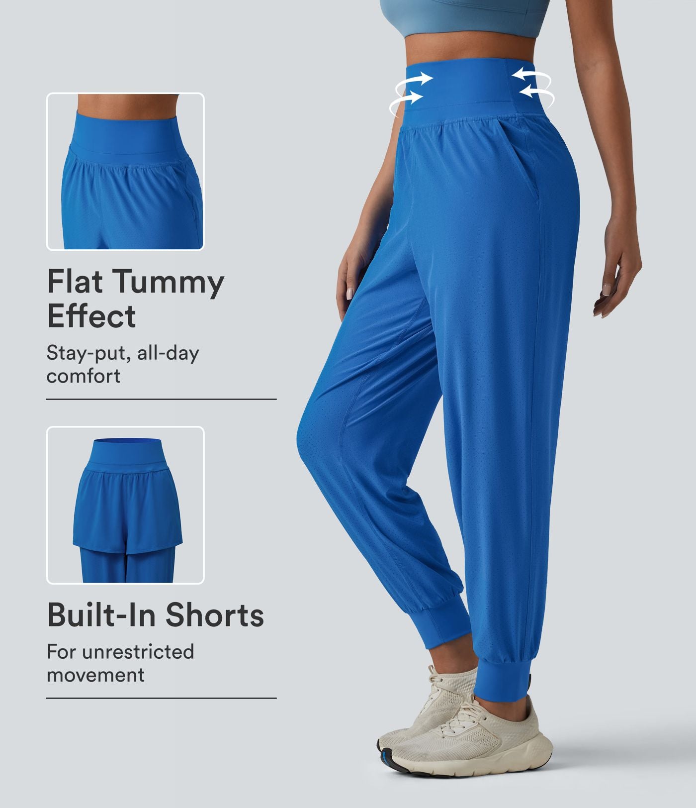 Pantalon de jogging 2 en 1 à taille haute, gainant et à séchage rapide, perforé, avec poches