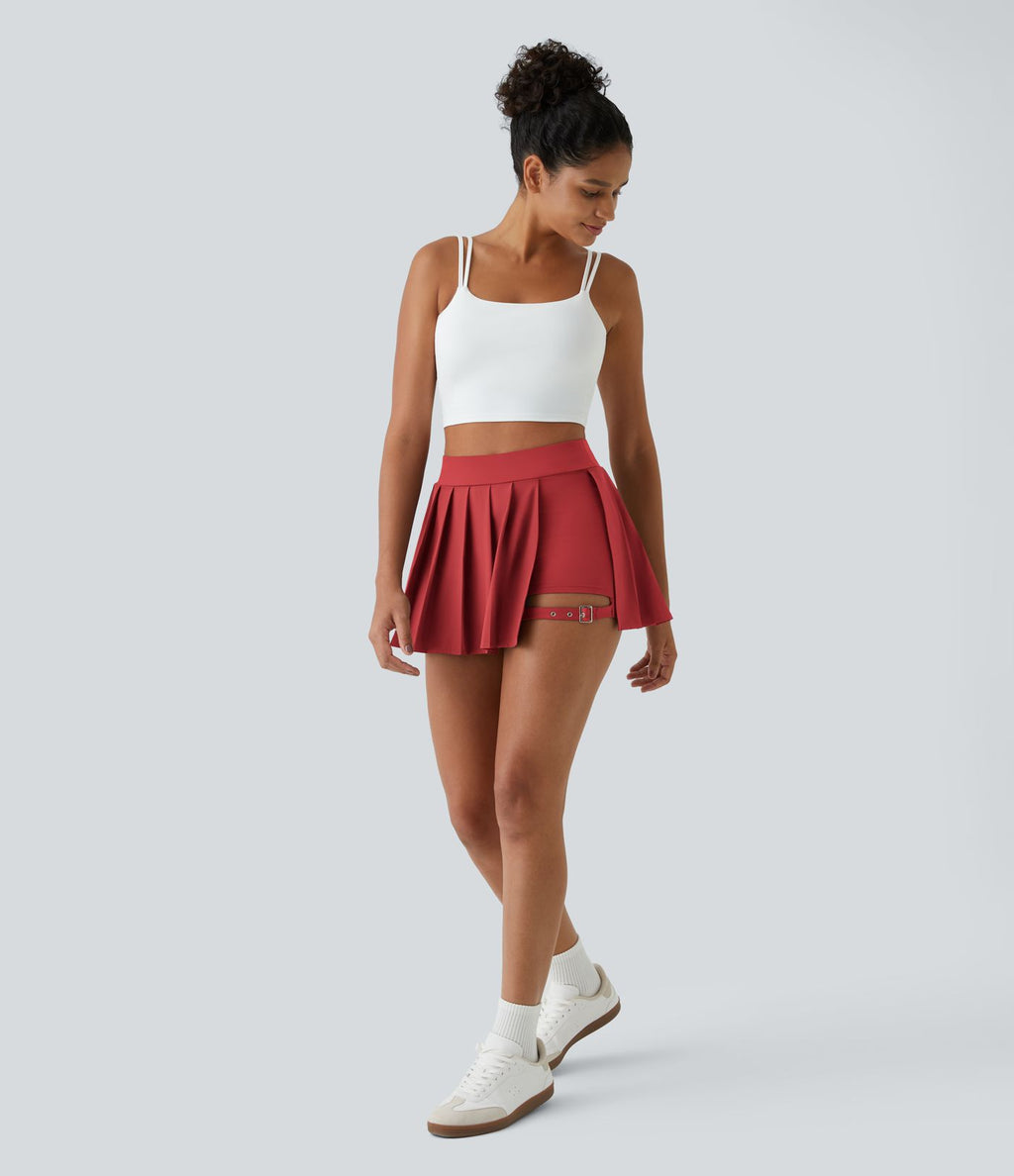 Breezeful™ Mini Jupe Soirée Plissée 2 en 1 Taille Haute Poche Latérale Boucle Réglable Séchage Rapide
