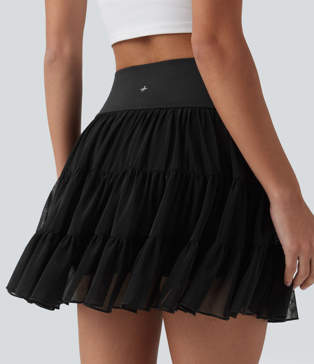 Jupe-short de tennis mini taille haute croisée fluide avec poches