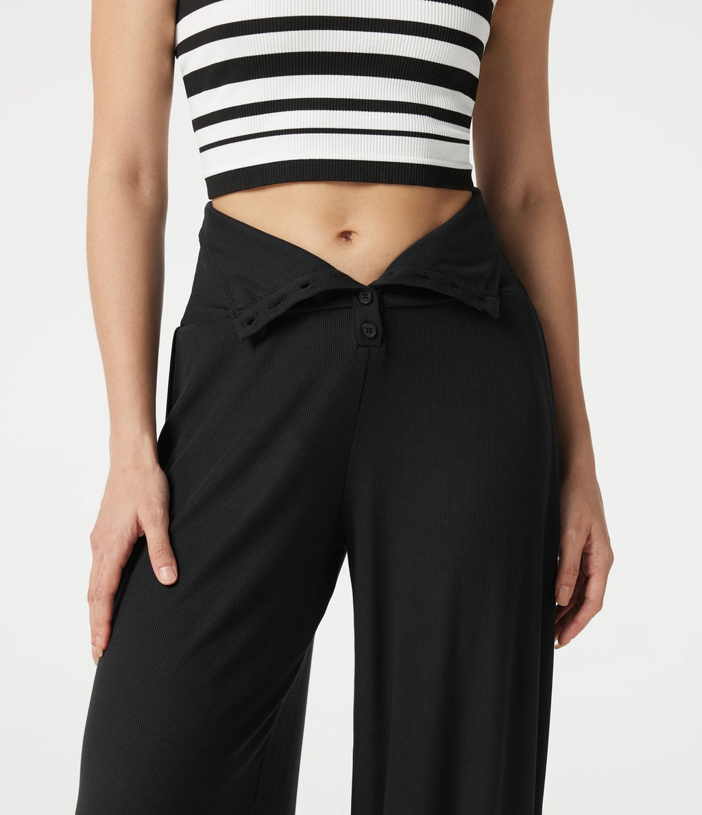 Jogging décontracté côtelé ventre plat, taille haute, très extensible, à poches