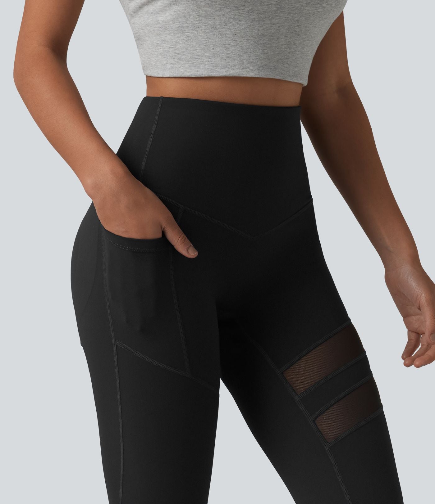 Legging décontracté DayStretch taille haute gainant et galbant les fesses, avec poche, empiècement en maille contrastée et coupe évasée