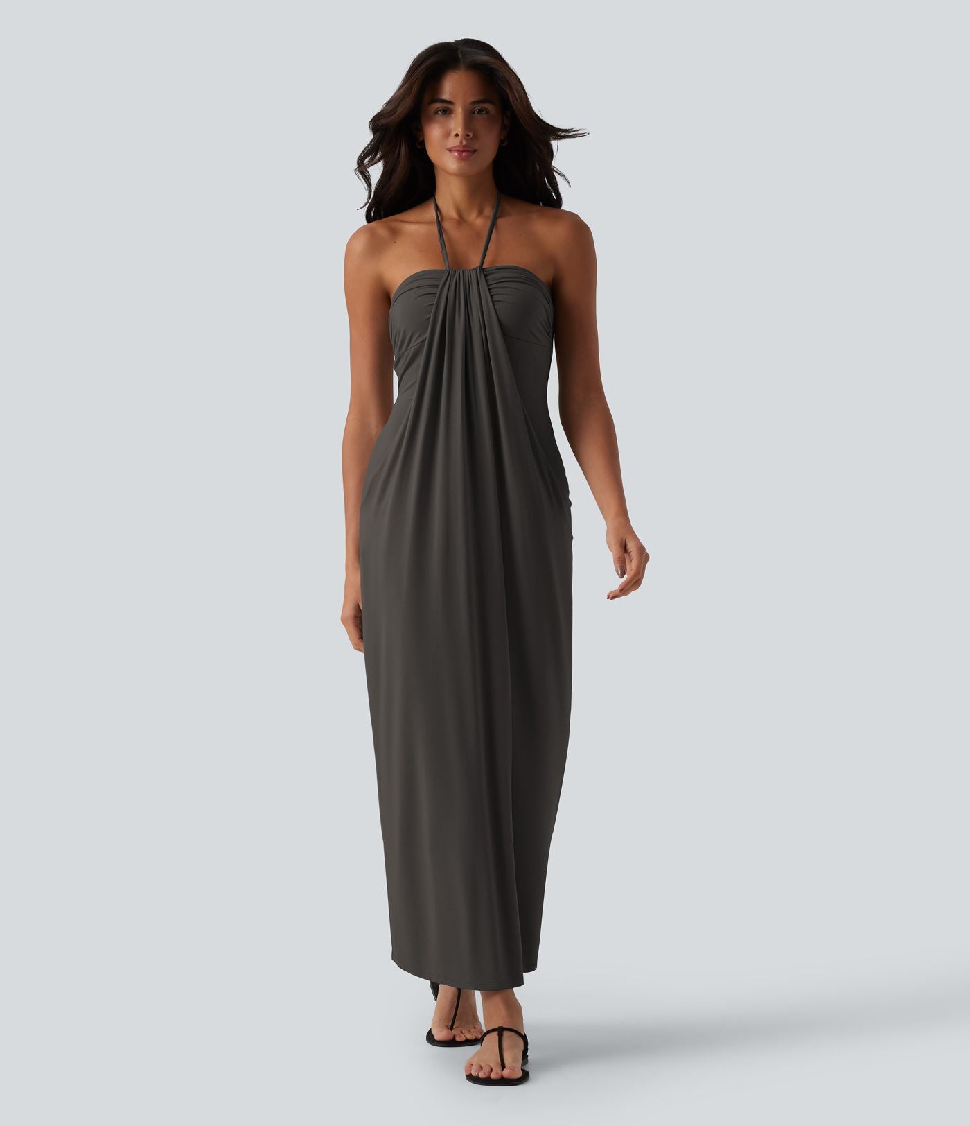 Robe longue dos nu col licou avec nœud et poches