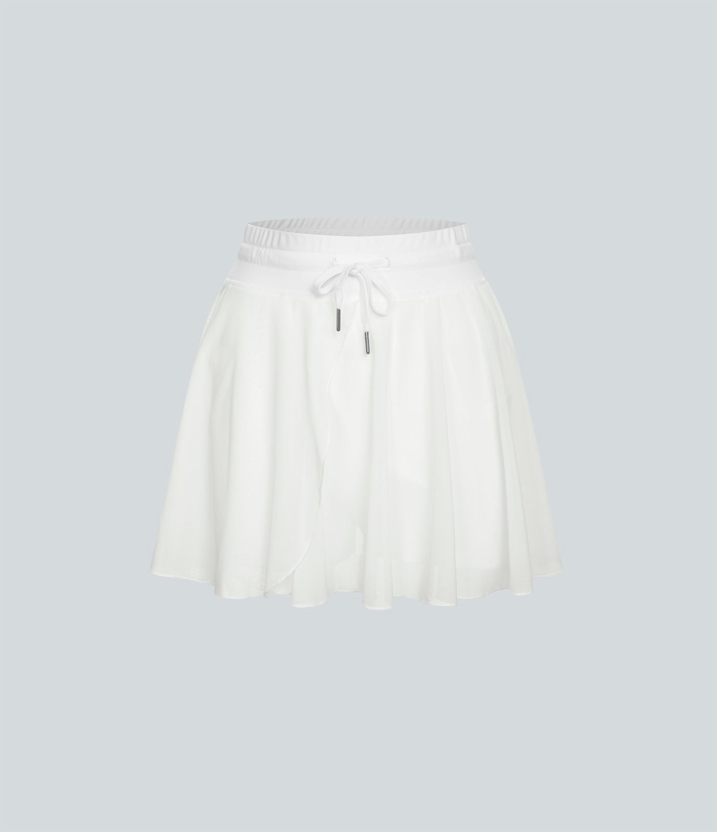 Jupe Casual Évasée Fluide 2 en 1 en Maille Contrastée Taille Haute Cordon de Serrage Poche Latérale