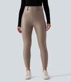 Pantalon polaire simili cuir extensible taille haute avec poches