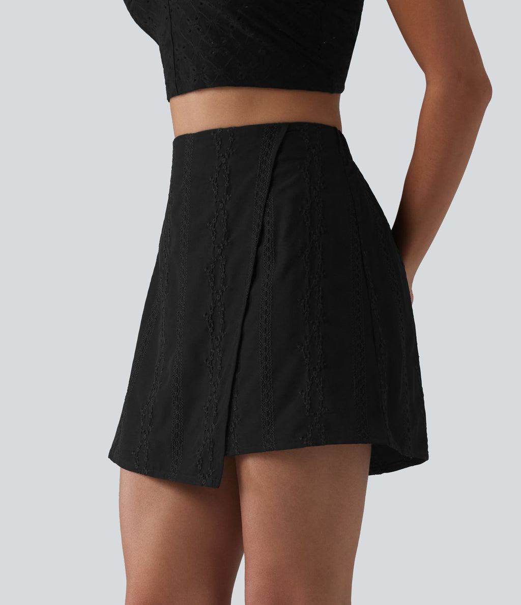 Jupe mini évasée 2-en-1 taille haute broderie style vacances