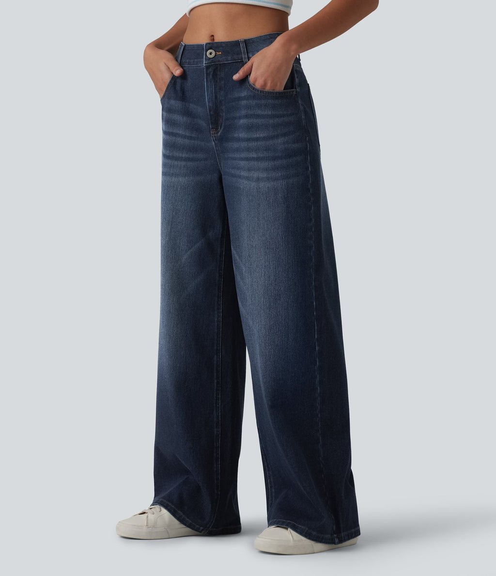 Jean Halara Flex™ mi-taille large ample délavé décontracté avec poches