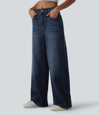 Jean Halara Flex™ mi-taille large ample délavé décontracté avec poches