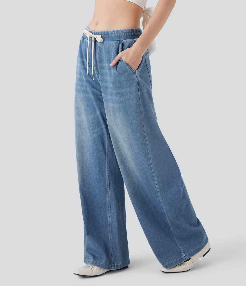 Jean ample en denim extensible à taille basse avec cordon Halara Flex™ avec multiples poches