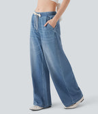 Jean ample en denim extensible à taille basse avec cordon Halara Flex™ avec multiples poches