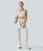 Brassière de sport yoga soutien léger col U découpes à rayures bonnets E-G