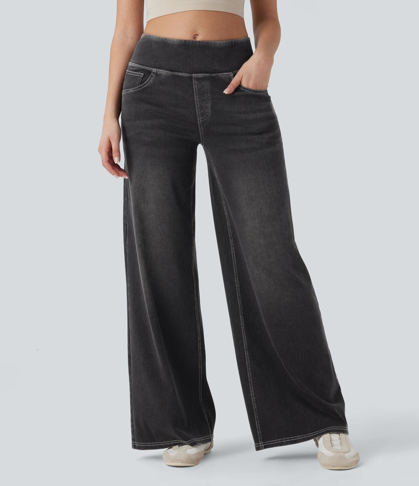 Jean décontracté ample gainant taille mi-haute avec poches Halara Flex™