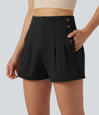 Short baggy taille haute DayStretch avec boutons décoratifs et poches, 7,5 cm