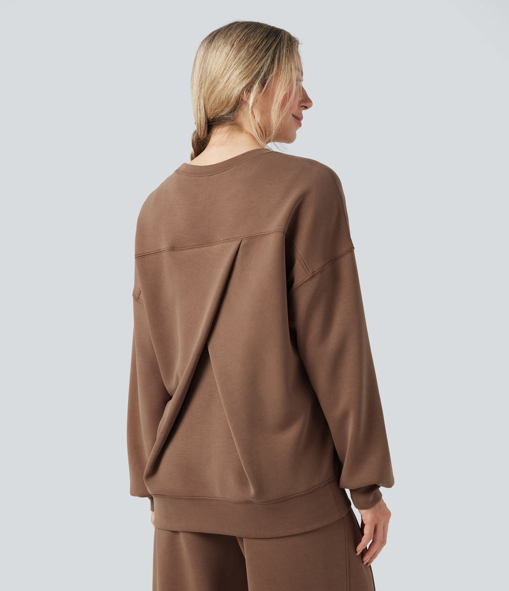 Sweat-shirt décontracté SpacerTek™ col rond, manches longues et dos croisé, avec poches