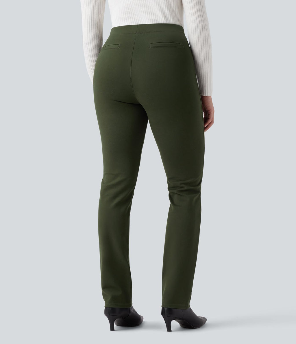 Pantalon tailleur slim taille mi-haute en ponte roma résistant avec poches