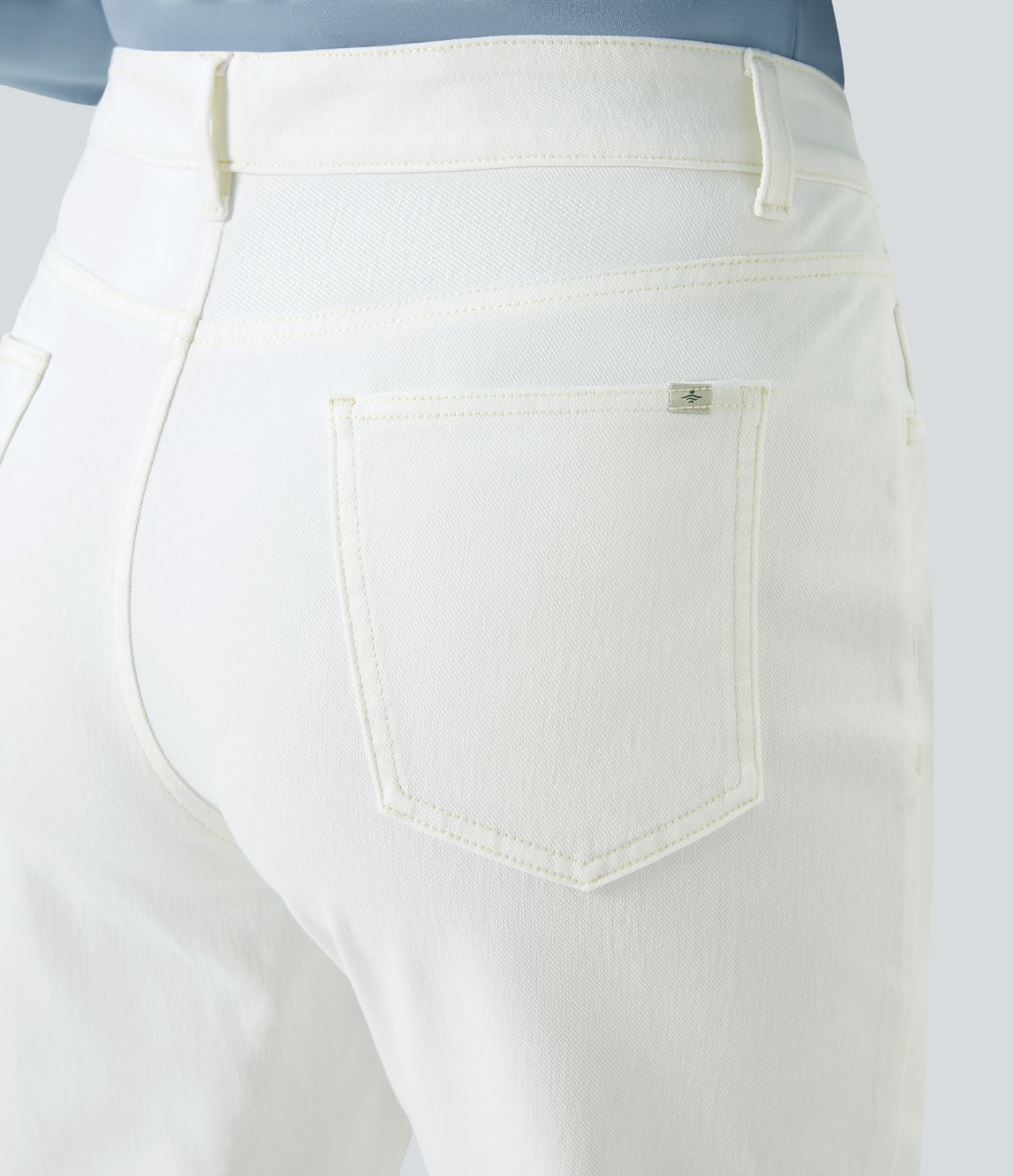 Jean décontracté Halara Flex™ grande taille, taille haute, multiples poches, jambes droites, effet délavé, en maille extensible