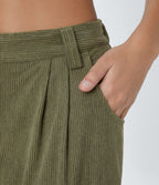 Pantalon en velours côtelé décontracté taille moyenne avec poches latérales