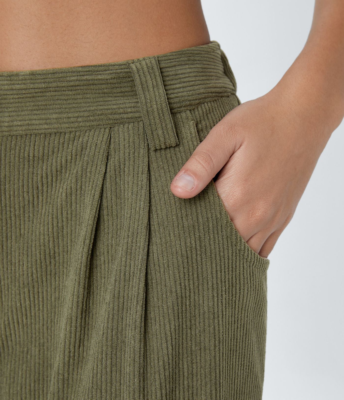 Pantalon en velours côtelé décontracté taille moyenne avec poches latérales