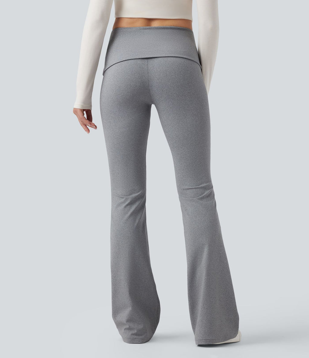 Pantalon casual bootcut taille mi-haute à ceinture repliable