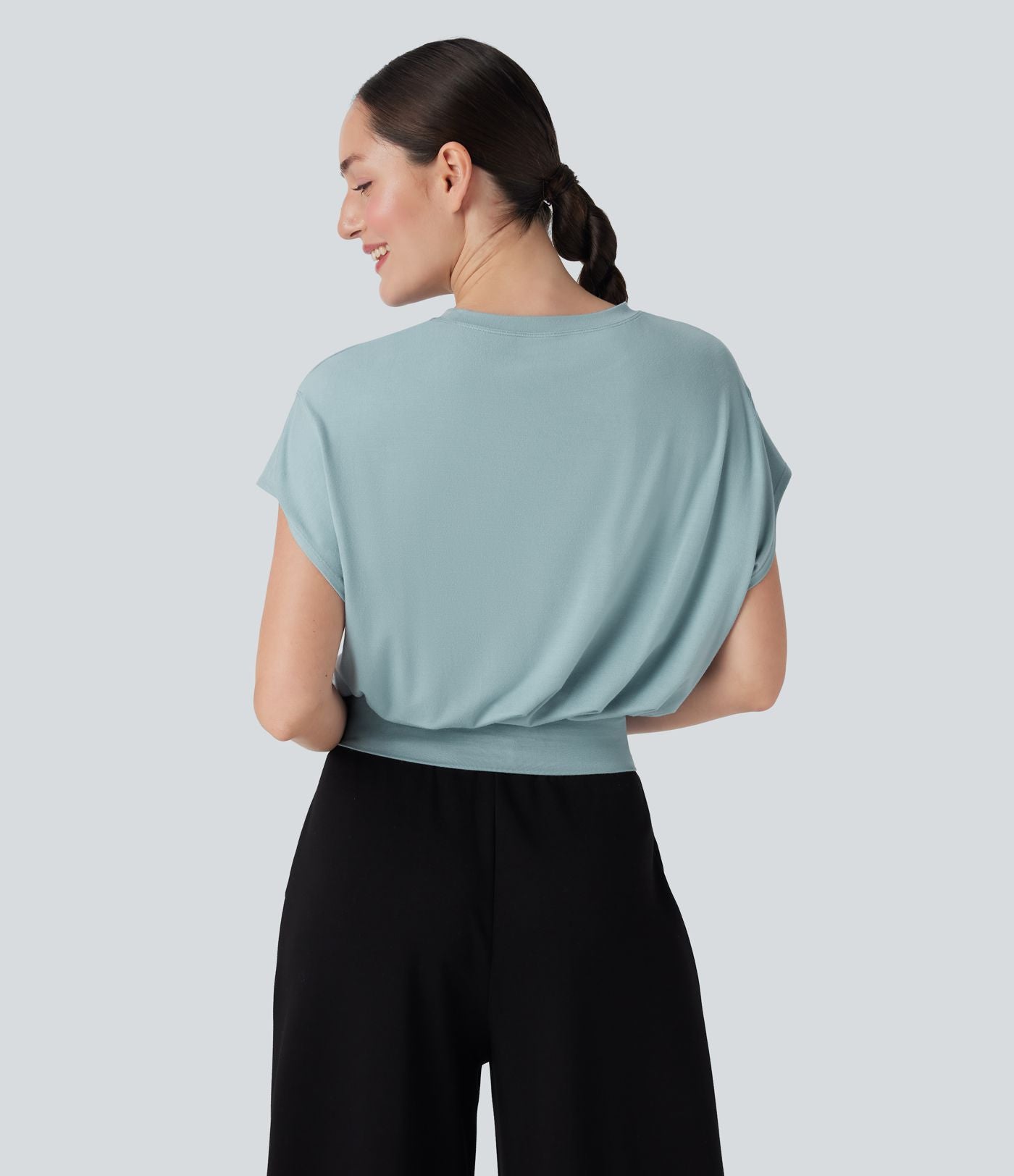 T-shirt de travail à col rond et manches chauve-souris courtes