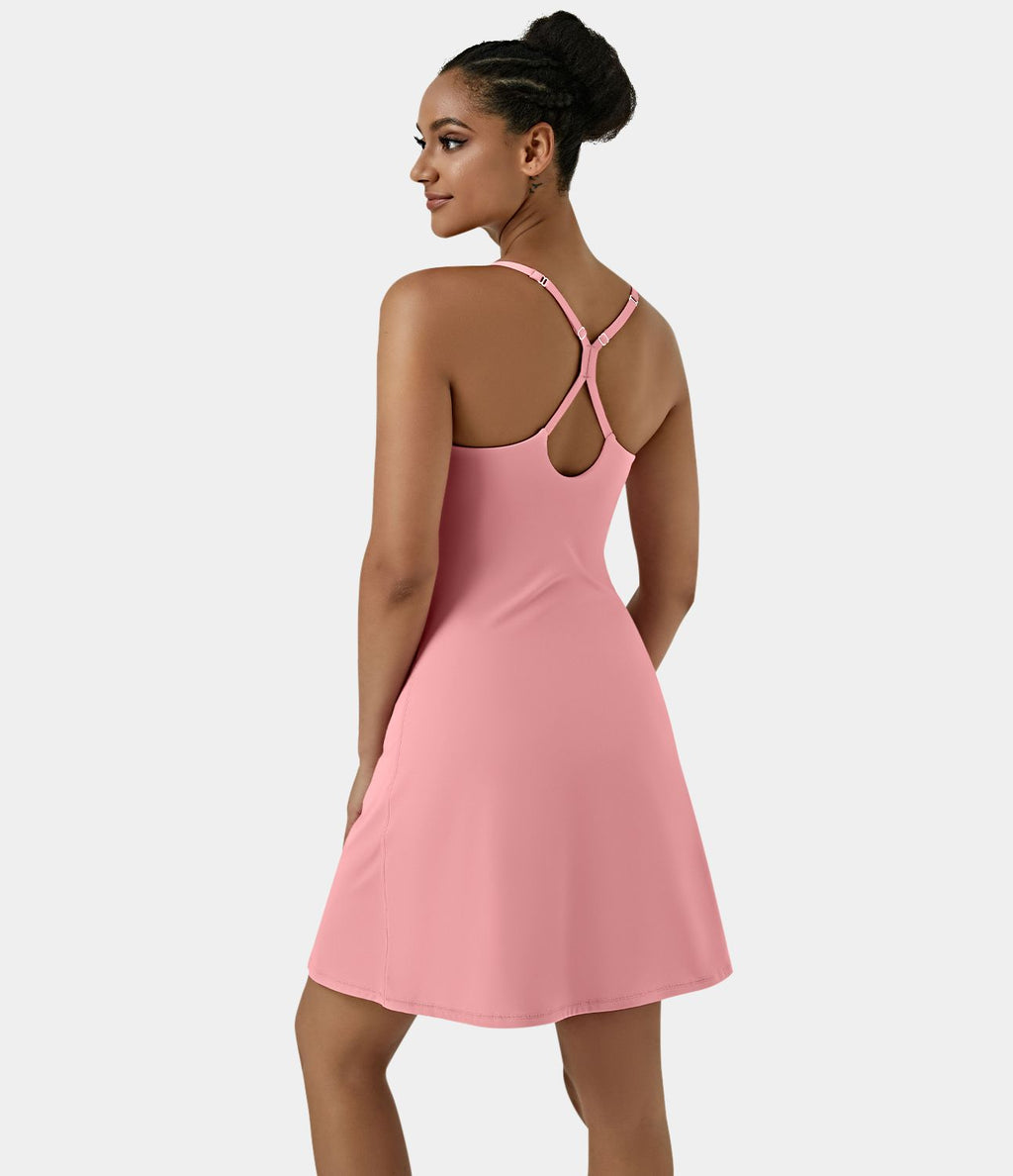 Softlyzero™ Airy Robe Sport de Yoga Plus Longue Dos Nu Découp Bretelles Réglables et Poches