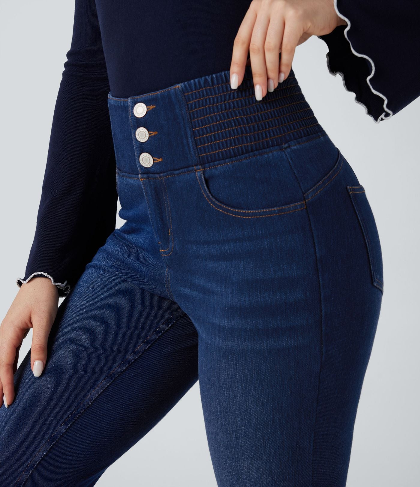 Jean évasé Halara Flex™ taille haute froncé avec poches