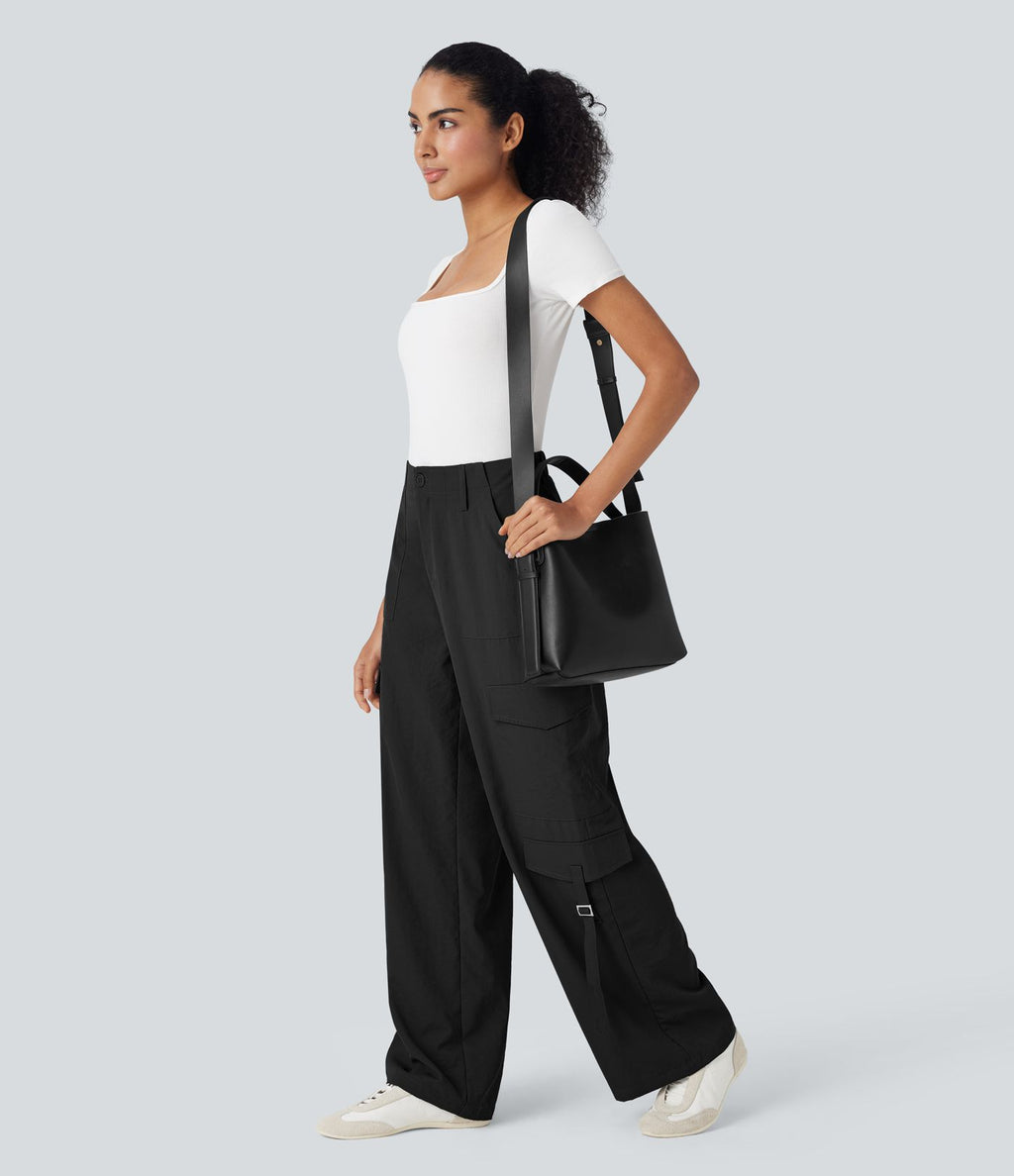 Pantalon cargo de voyage taille haute avec poches multiples