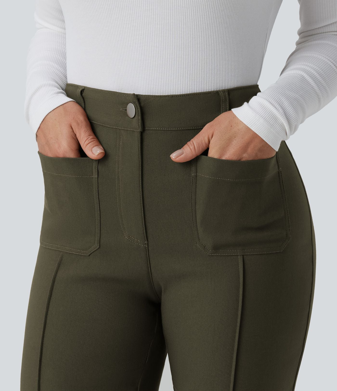 Pantalon tailleur évasé taille haute avec poches