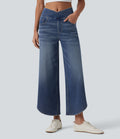 Halara Flex™ Jean large casual taille mi-haute croisée avec ourlet incurvé et poches