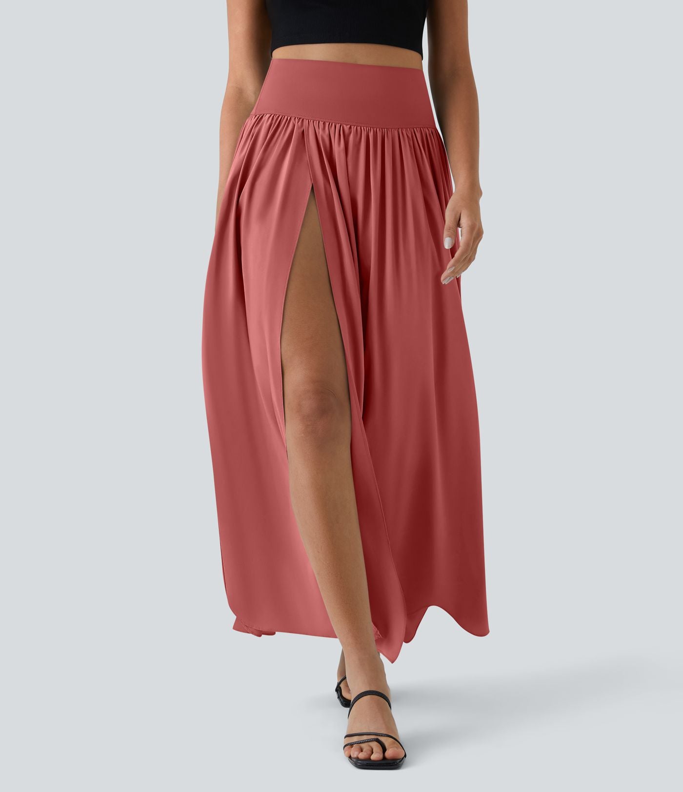 Breezeful™ Jupe Taille Haute Casual Maxi Séchage Rapide Fluide Fente Plissée 2 en 1