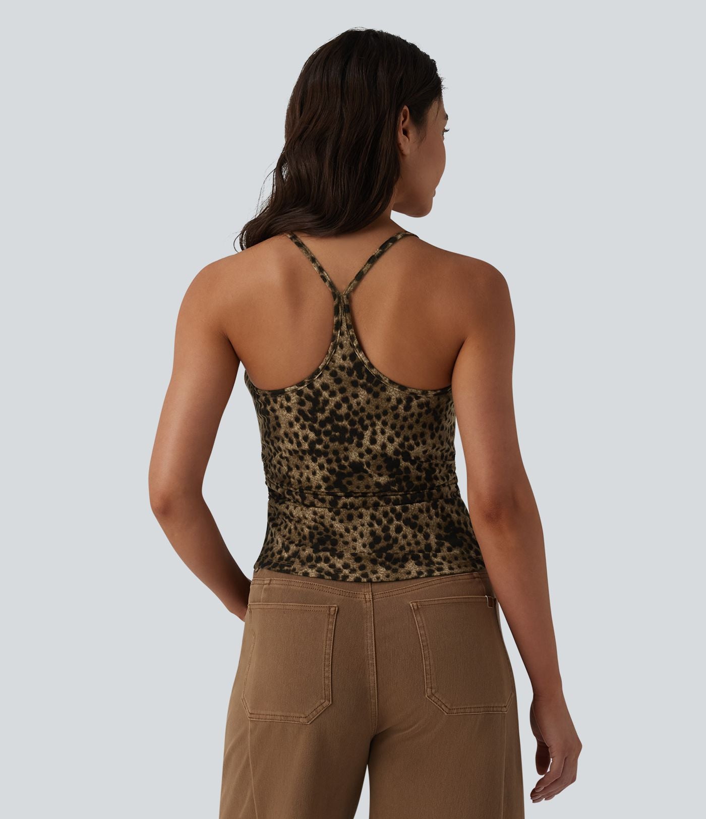 Débardeur casual dos nageur imprimé léopard avec soutien-gorge intégré