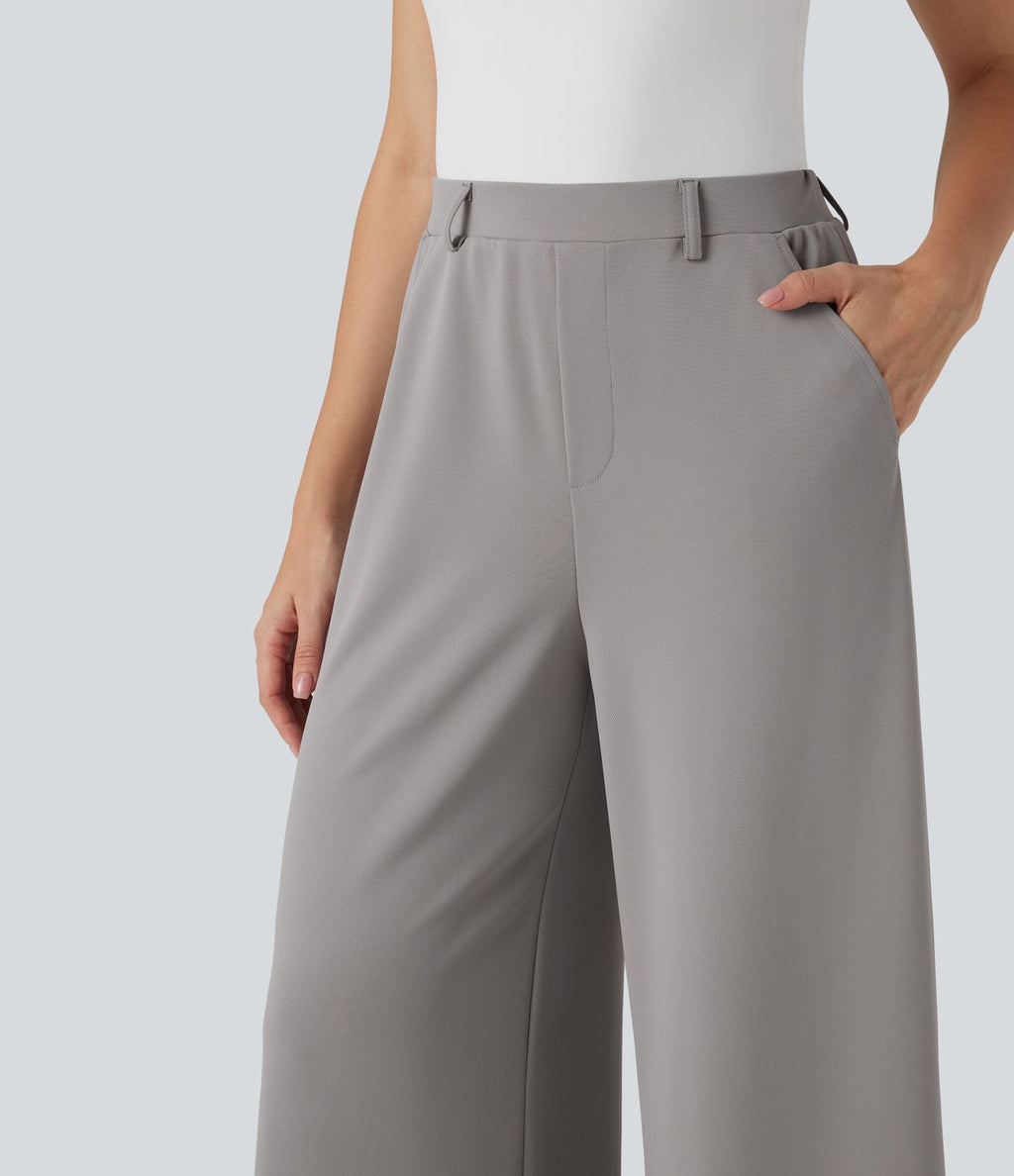 Pantalon tailleur Halara Flex™ palazzo crêpe jambe large taille haute avec poches