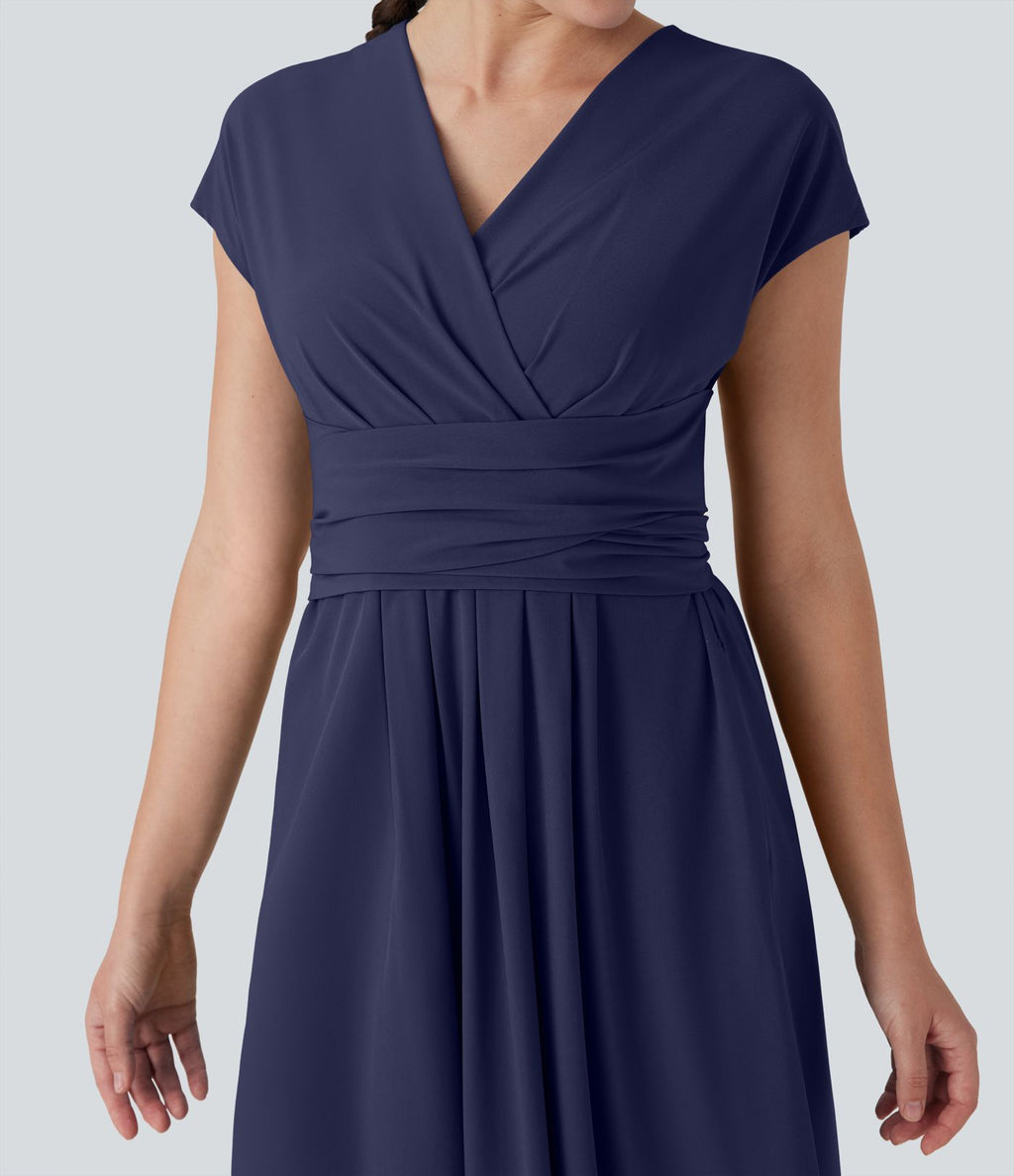 Robe midi Breezeful™ col V manches courtes à liens dans le dos séchage rapide avec poches latérales