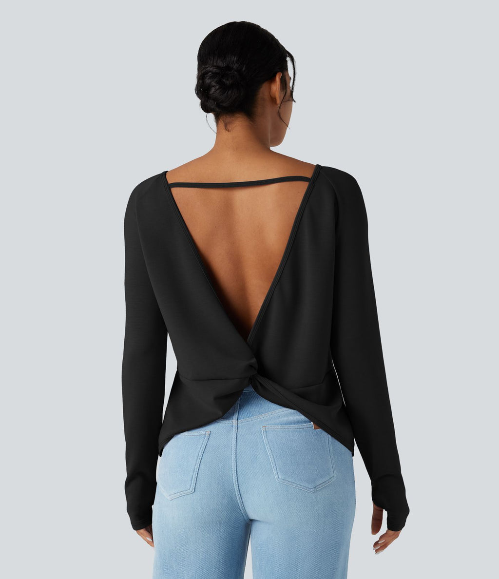 Sweat-shirt décontracté SpacerTek™ dos nu, manches longues avec trous pour les pouces, avec poches