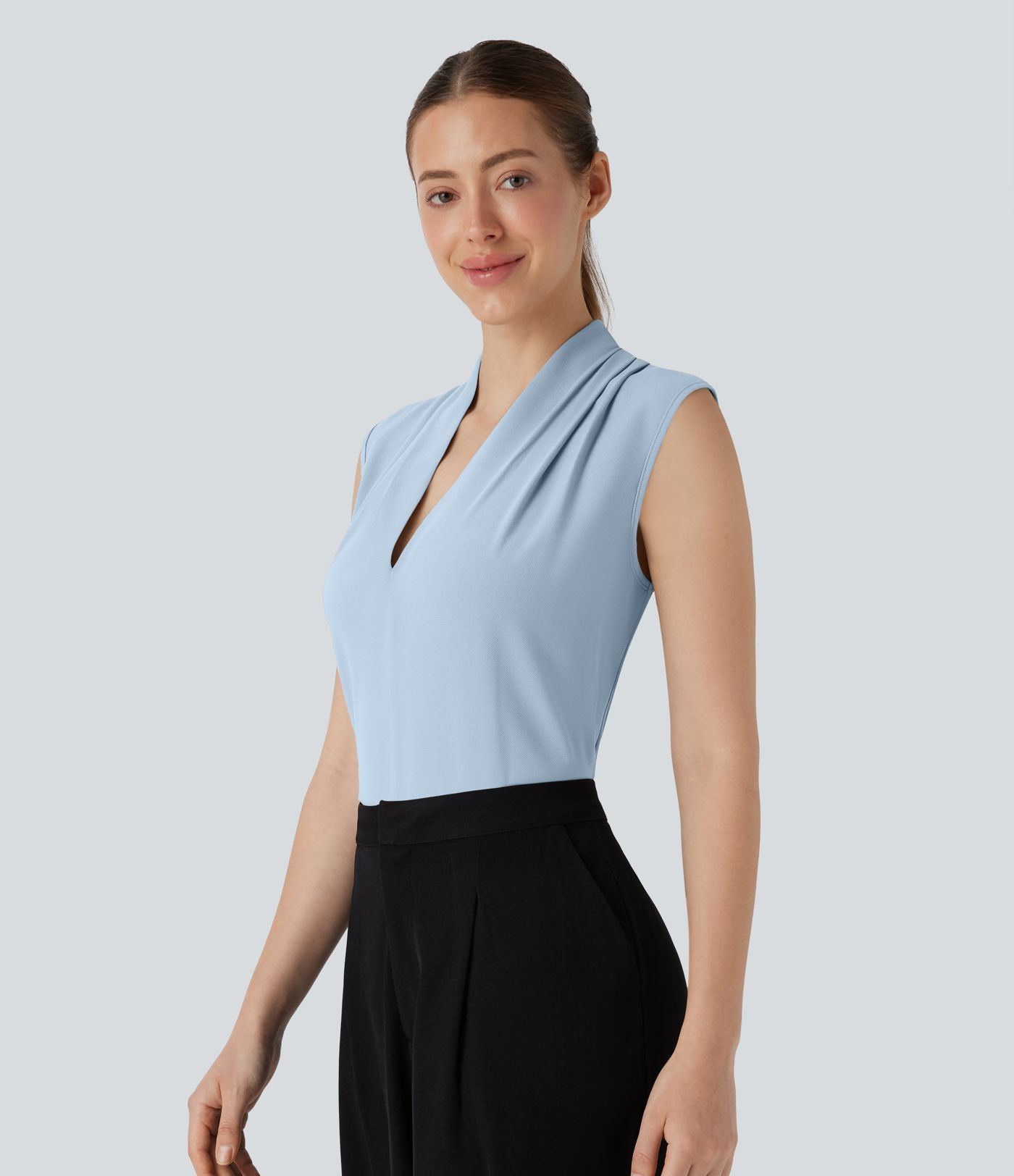 Blouse sans manches col V pour le bureau