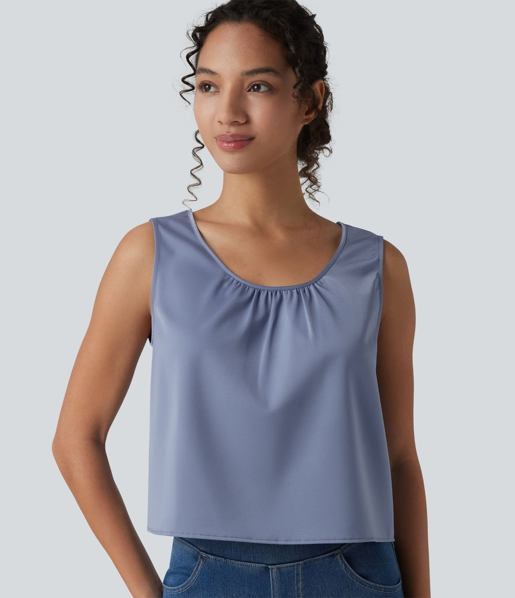 Débardeur casual satin col rond échancré